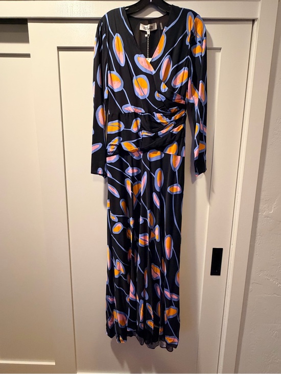 Diane Von Furstenberg Dresses & Skirts - Diane Von Furstenberg Black Maxi Dress with Orange and Lavender Print